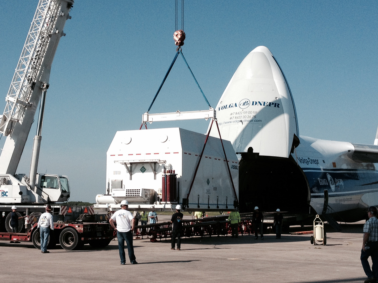 AsiaSat 6 unloaded from the Antonov at Cape Canaveral