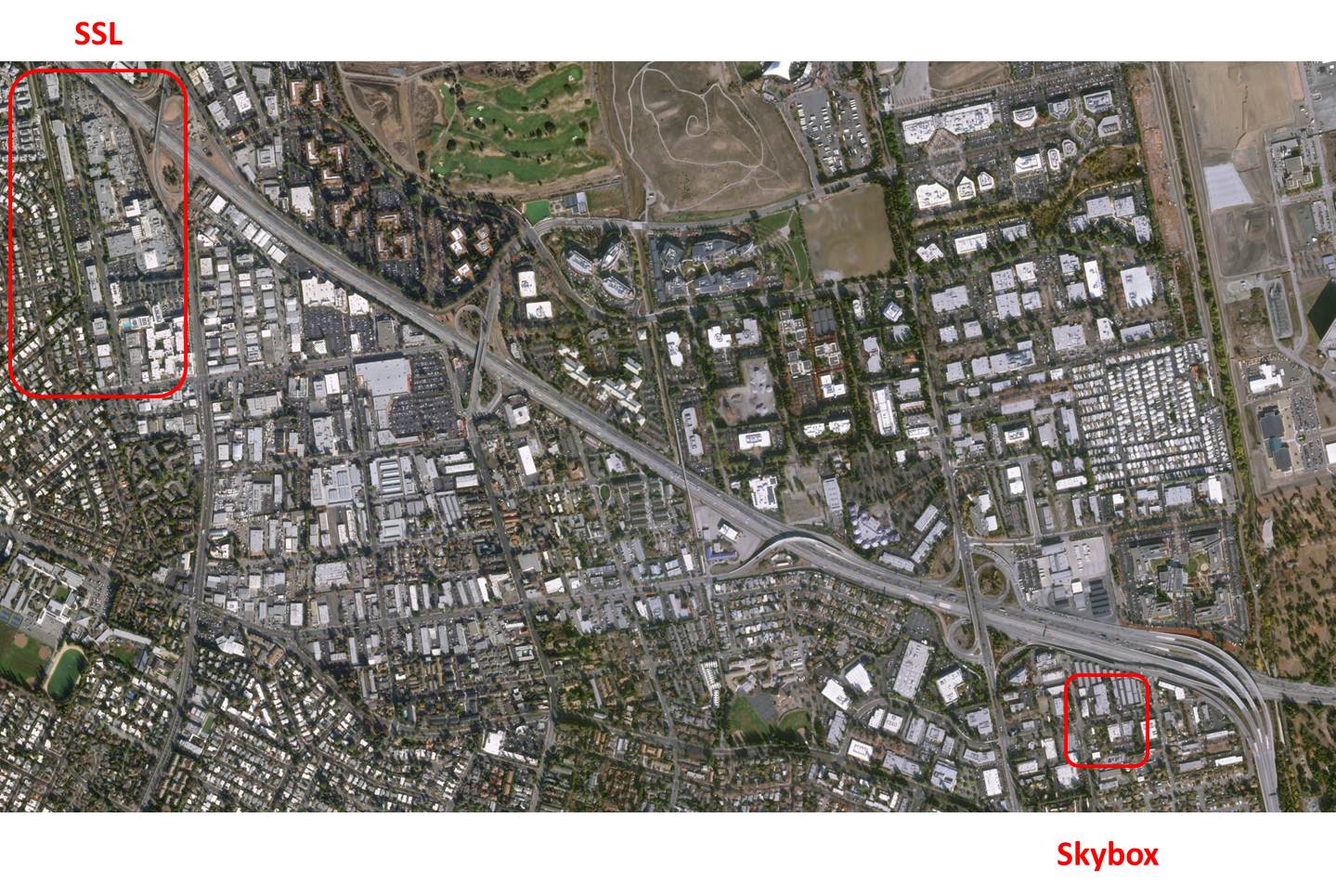 This image was captured by SkySat-1 which shows the SSL and Skybox headquarters. Image courtesy Skybox Imaging.