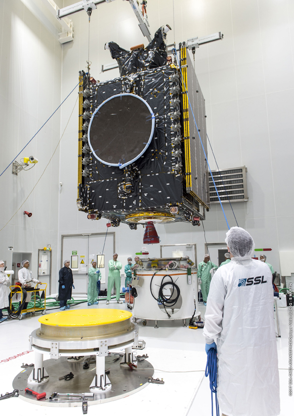 The SSL-built BSAT-4a satellite being prepared for launch. Images copyright: esa/cnes/Arianespace