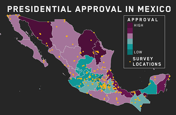 Infographic mapping presidential approval ratings in Mexico