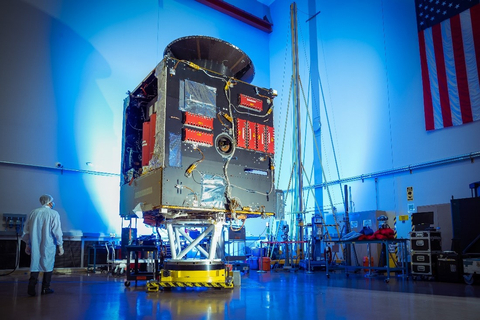 The Psyche spacecraft chassis, seen here at its manufacturing center in Palo Alto, California, before final integration and testing in Florida.