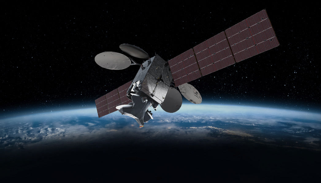Rendering of Maxar 1300™ series satellite above Earth
