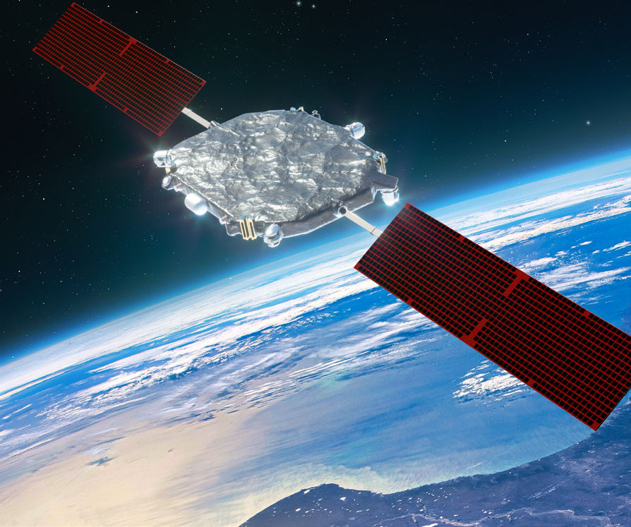 Rendering of Maxar 300™ series satellite above Earth