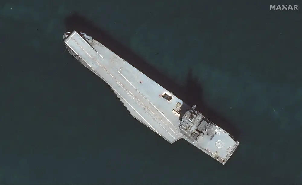 Iran's newest drone carrier, the Shahid Bagheri, in the Persian Gulf off the southern coast of Iran on Thursday.