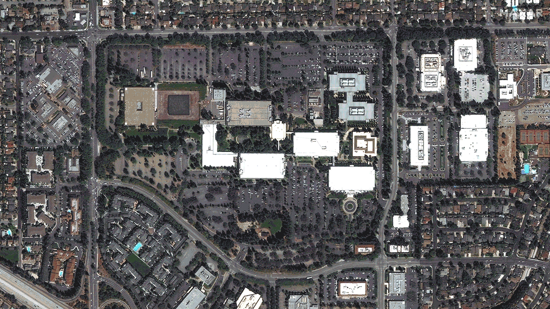 High-resolution satellite imagery series of Apple Park showing change over time